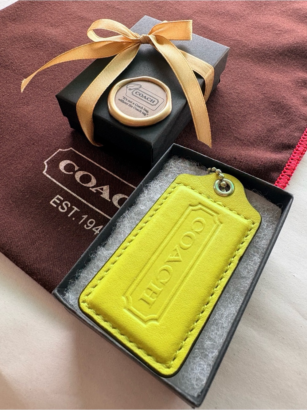 🍋‍🟩 Y2K 3” XL Coach Chartreuse Lime Green Leather Vintage HangTag Bag Charm